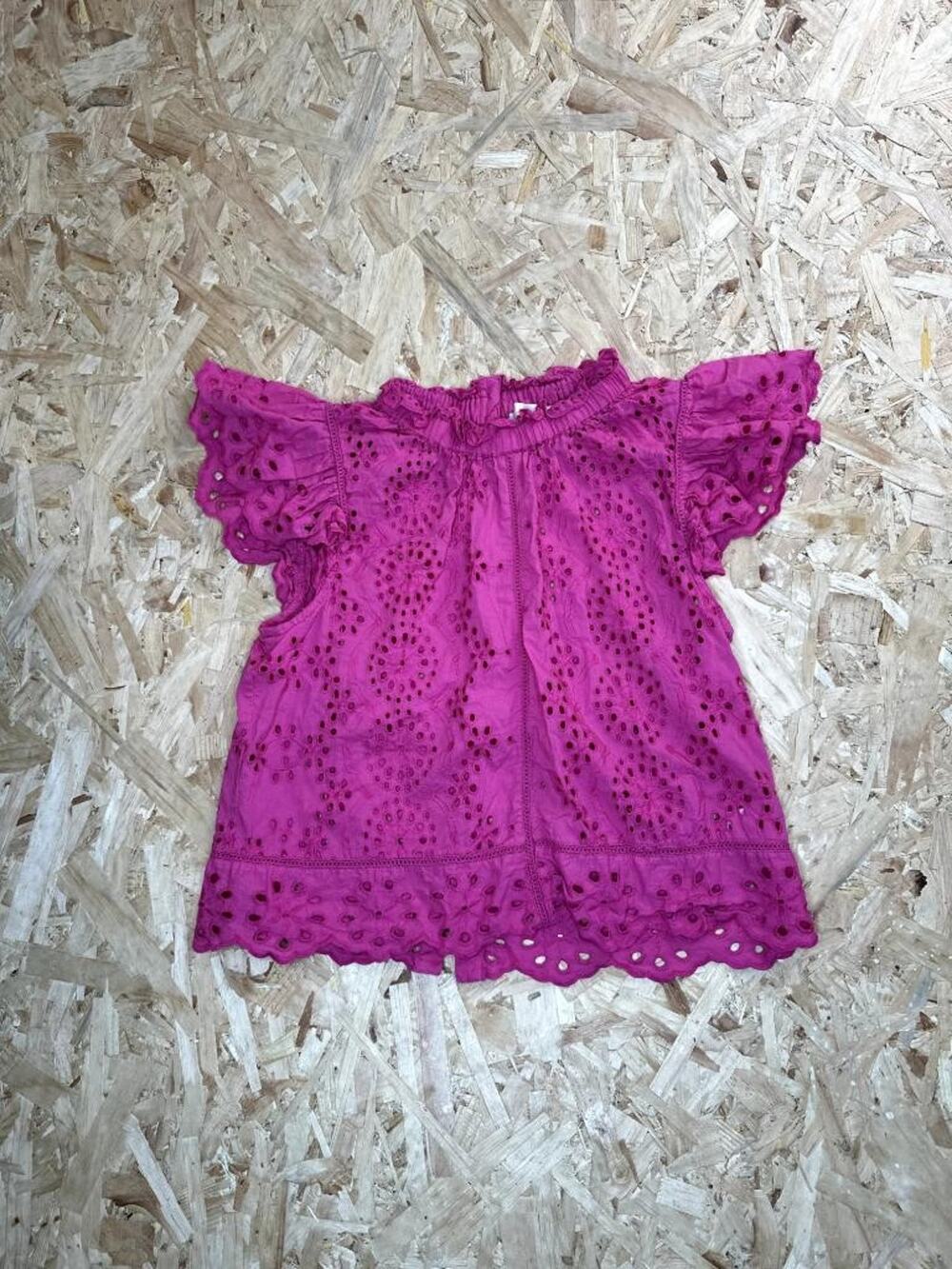 Jennifer & Grace Eyelet Lace Top Womens Small Magenta Pink Ruffle Sleeve Blouse